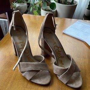 Sam Edelman Beige Suede Block Heel Sandal